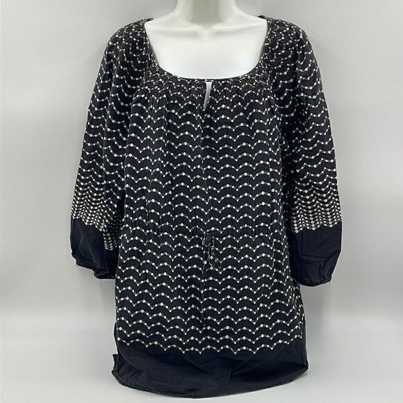 R•Q•T woman 100% cotton black and white patterned long sleeve top - Picture 1 of 8